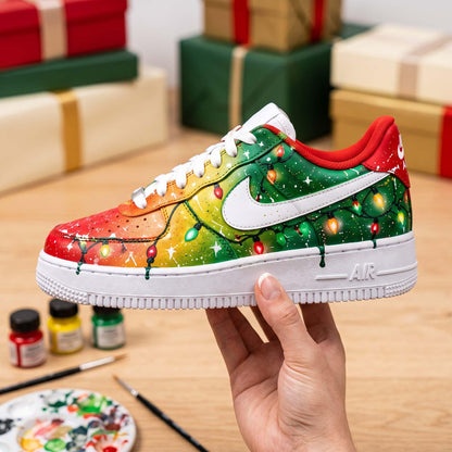 Christmas Lights Hand Painted Shoes, Custom Gradient AF1
