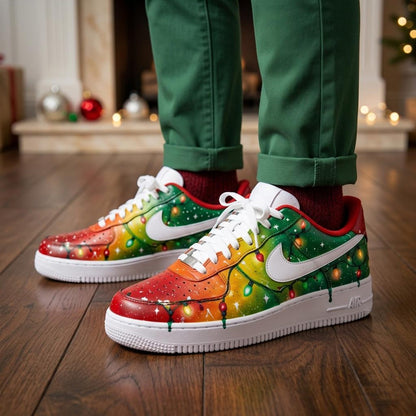 Christmas Lights Hand Painted Shoes, Custom Gradient AF1