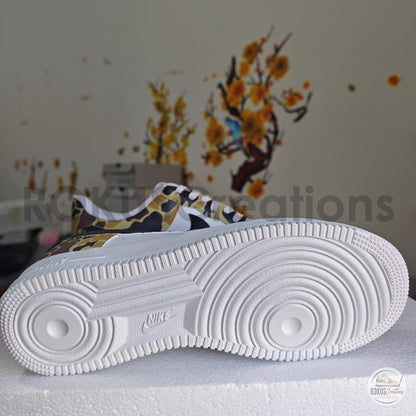 Custom Air Force 1 Camo Sneakers, AF1 Duck Camouflage Shoes, Hand Painted Streetwear Sneakers, Military Style Gift